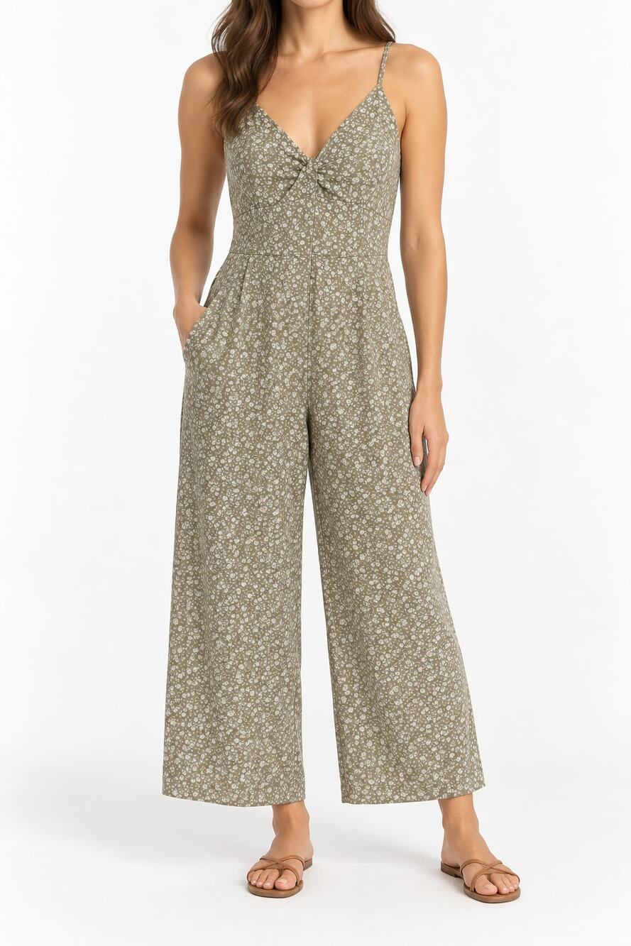 Abercrombie & Fitch Floral V-Neck Wide Leg Culottes Jumpsuit Women's SP Smocked